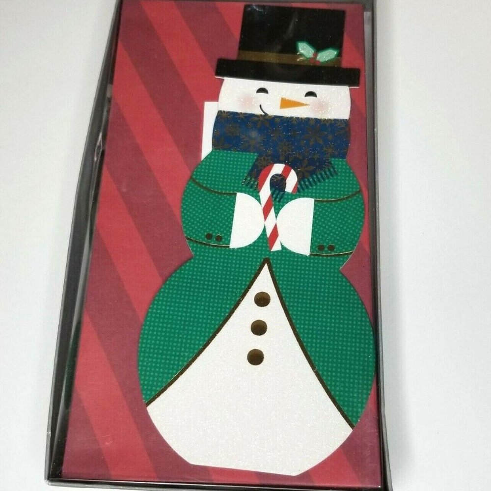 Hallmark Die Cut Christmas Cards Snowman in Top Hat Coat Sparkle Accents 12 ct
